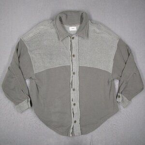Joah Brown Shirt Women Medium Gray Oversized Button Down Fleece Long Sleeve